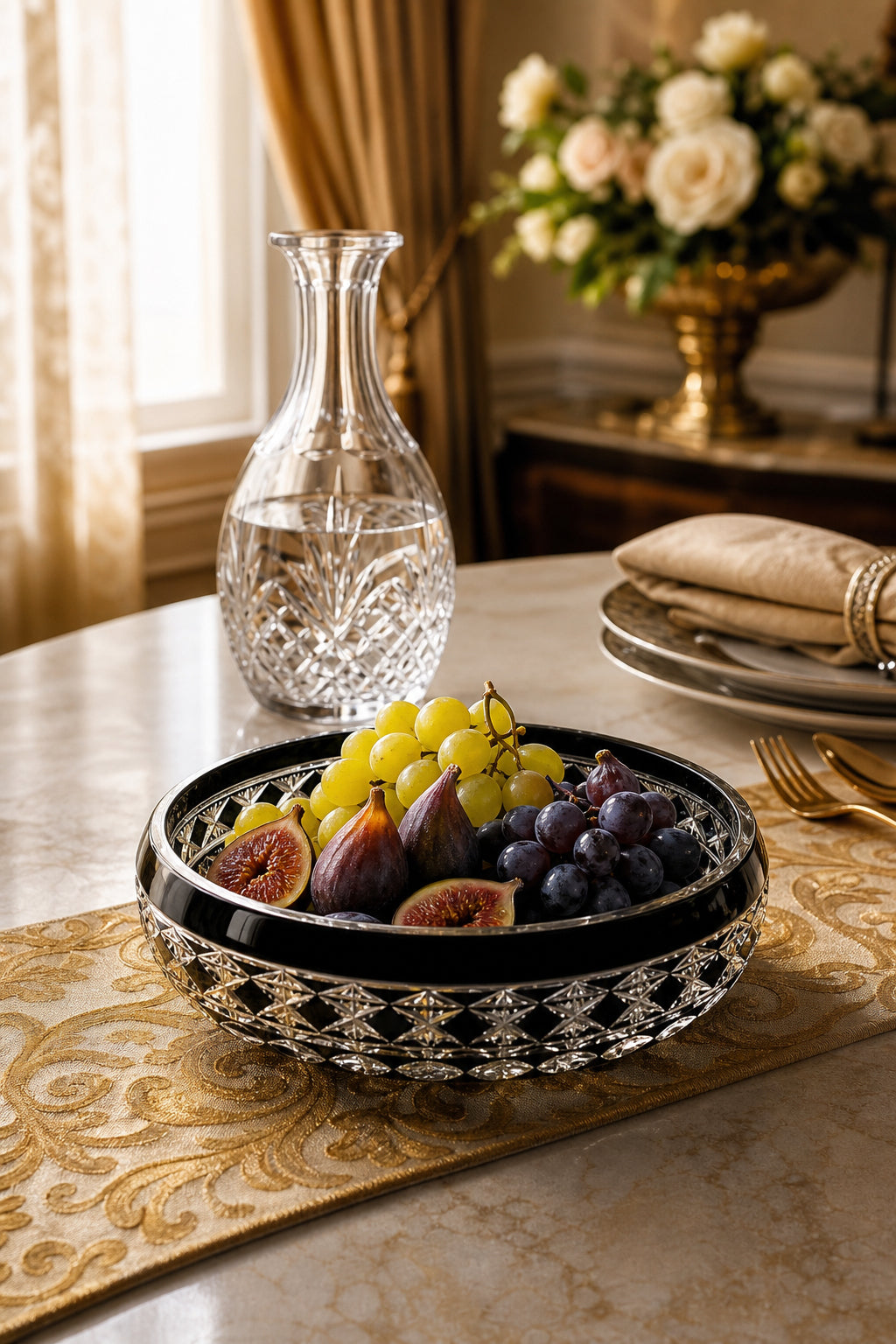 Kristal Sunum Kasesi 28 cm - Ametist Desenli Dekoratif Sofra Kasesi, 1 Adet