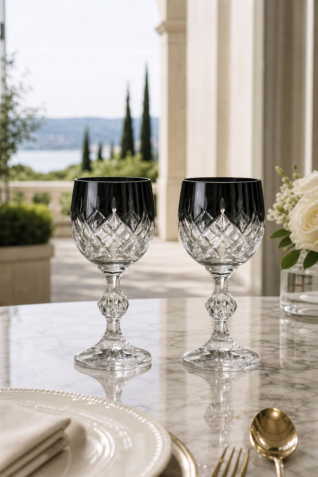 Bohemia Renkli Kristal Ayaklı Kadeh 150 ml - Küpeli Damla Kahve Yanı Su Bardağı, 2 Adet