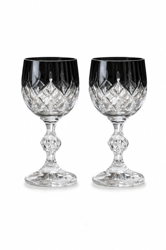 Bohemia Renkli Kristal Ayaklı Kadeh 150 ml - Küpeli Damla Kahve Yanı Su Bardağı, 2 Adet