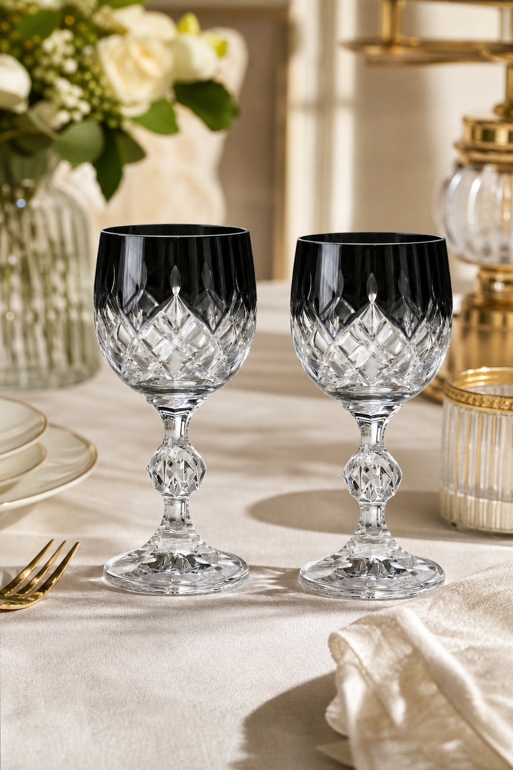 Bohemia Renkli Kristal Ayaklı Kadeh 150 ml - Küpeli Damla Kahve Yanı Su Bardağı, 2 Adet
