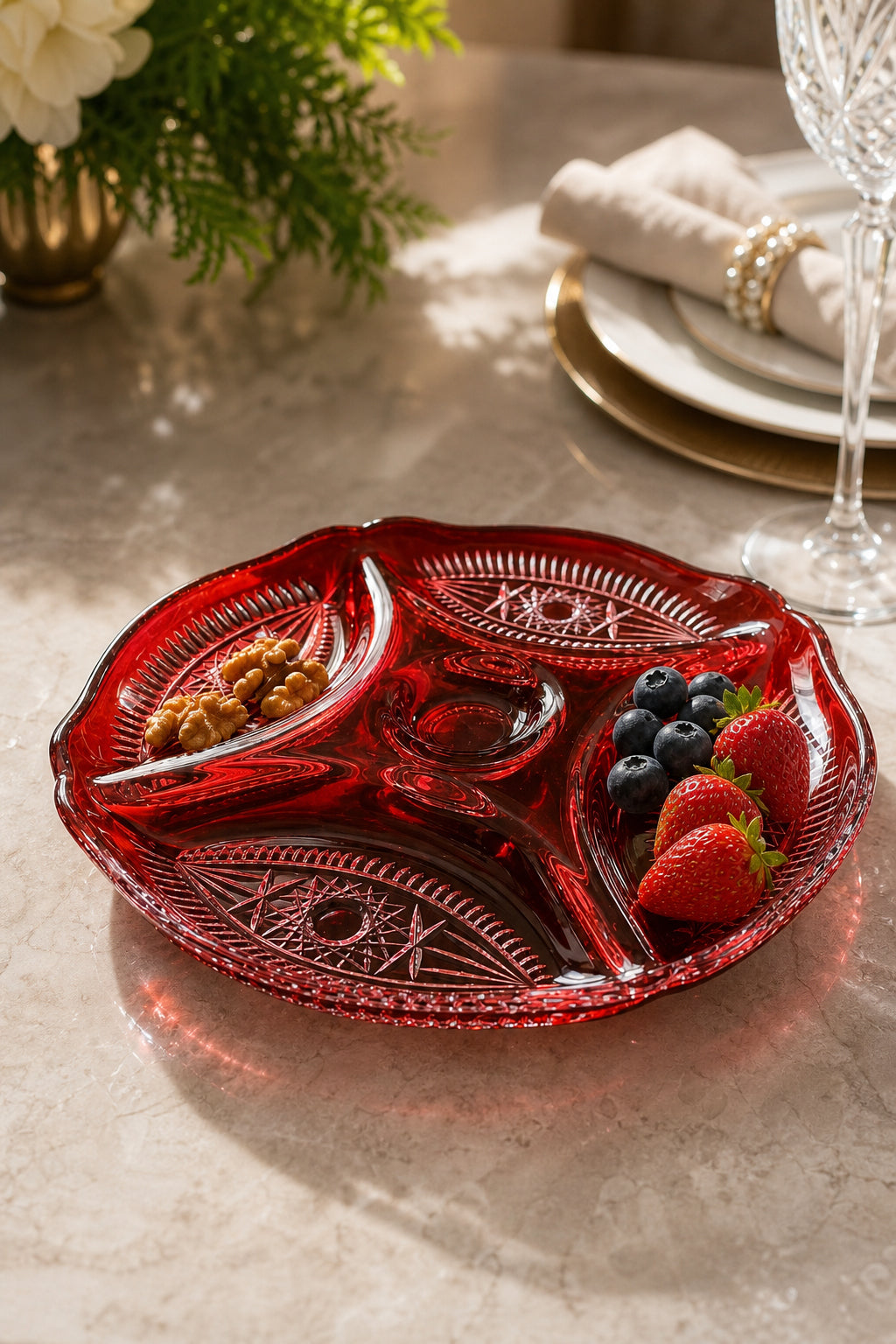 Kristal Servis Tabağı - Kahvaltılık ve Çerezlik Sunum Tabağı, 1 Adet
