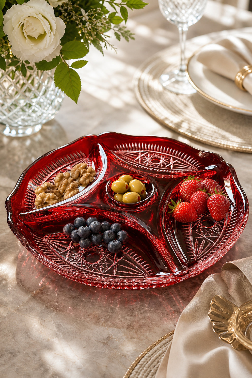Kristal Servis Tabağı - Kahvaltılık ve Çerezlik Sunum Tabağı, 1 Adet