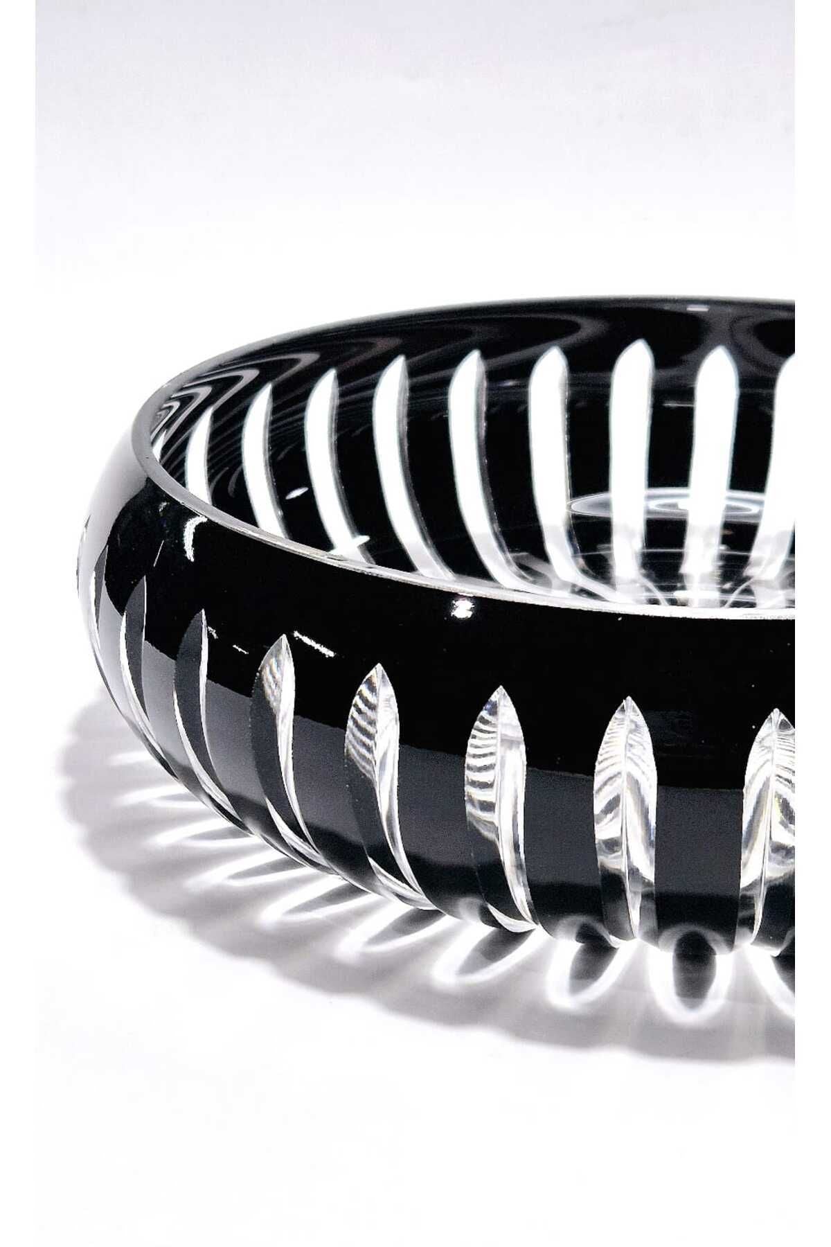 28cm Kristal Kesme Vertical Dekor Siyah Büyük Kase