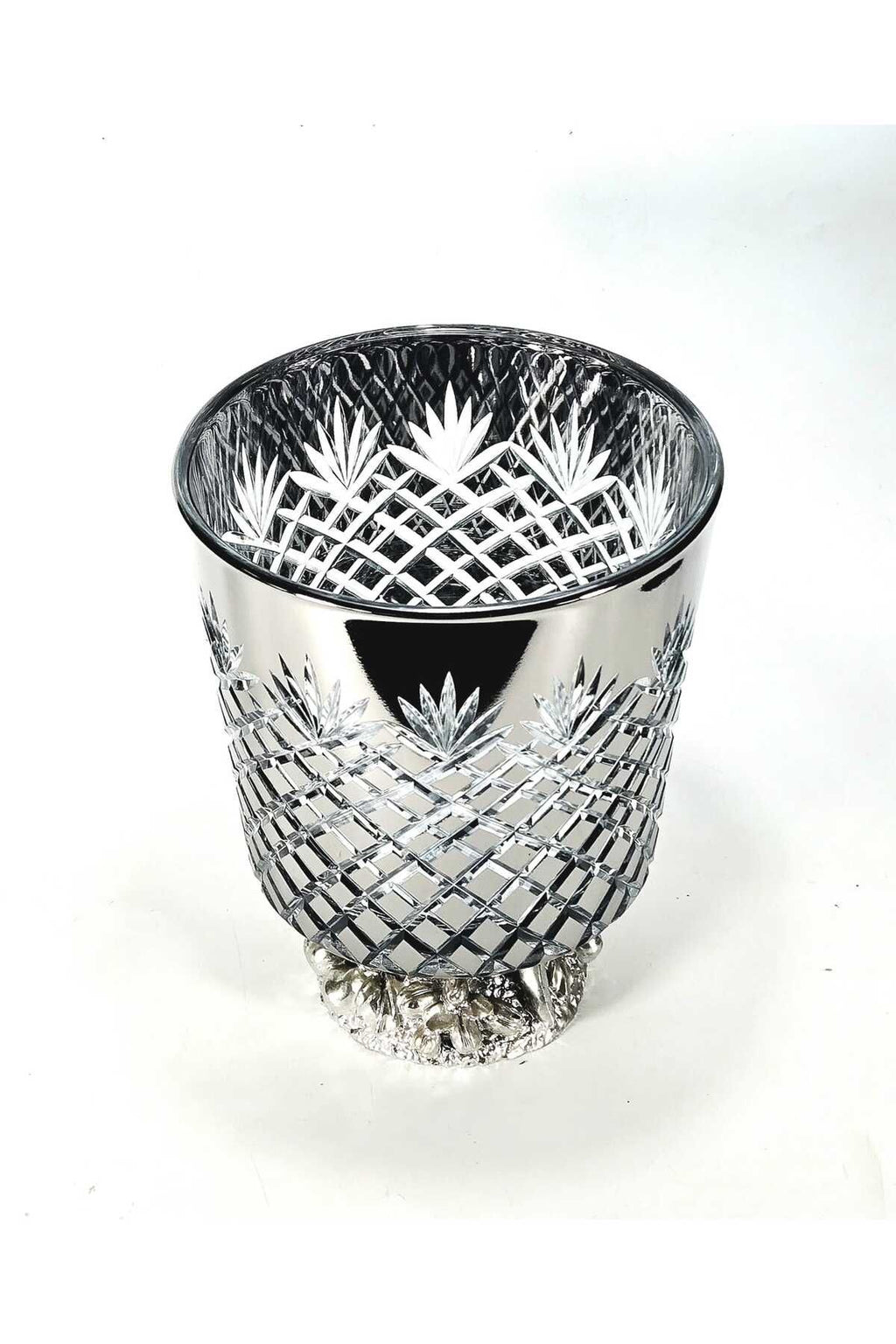 El Yapımı Kristal Kesim Titanyum Kaplama Elegance Ananas Desenli Vazo