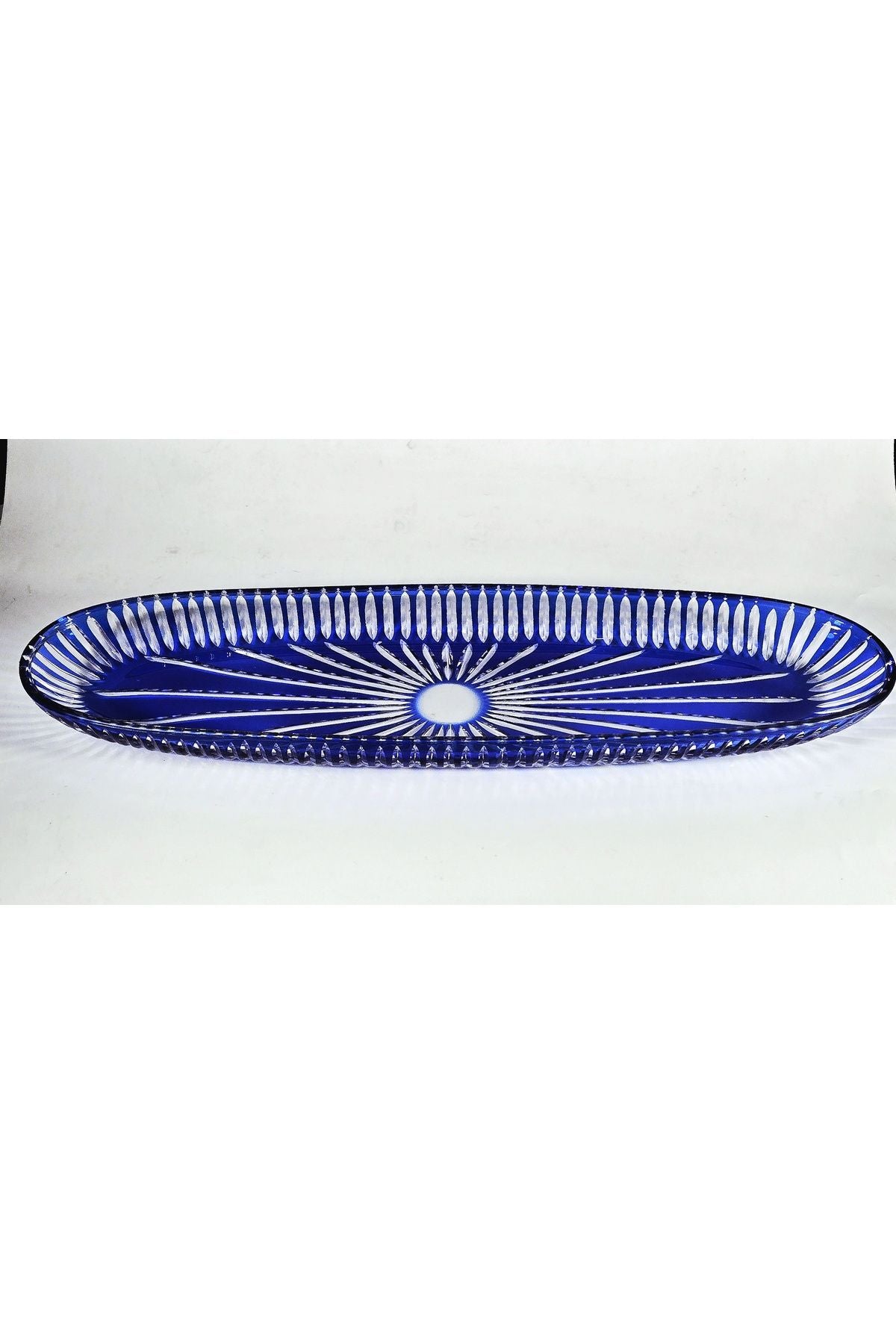El İşçiliği Kesme Kristal 50 CM Büyük Kayık Sunumluk Vertical Desen