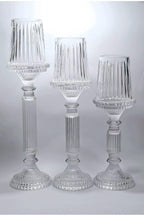 El Yapımı Kristal Desenli Şeffaf Lüks Mumluk Şamdan Set 3'lü