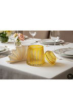 El Yapımı Kesme Kristal Merkür Vertical Desen Dekoratif Sunumluk Kapalı Peçetelik Mumluk Amber