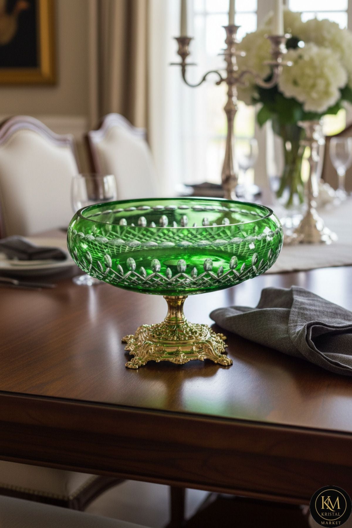 KRİSTAL KESME GOLD AYAK YEŞİL KASE