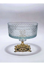 19cm Kesme Kristal Dekor Metal Ayak Cam Kase Karizma Desen