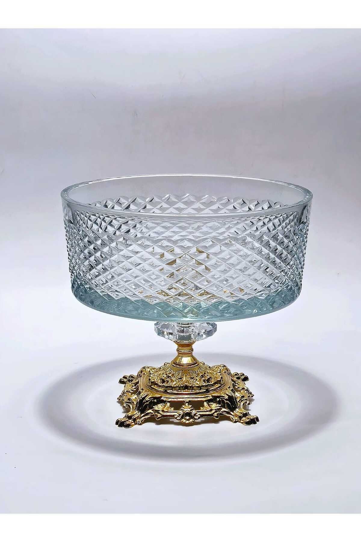 19cm Kesme Kristal Dekor Metal Ayak Cam Kase Karizma Desen