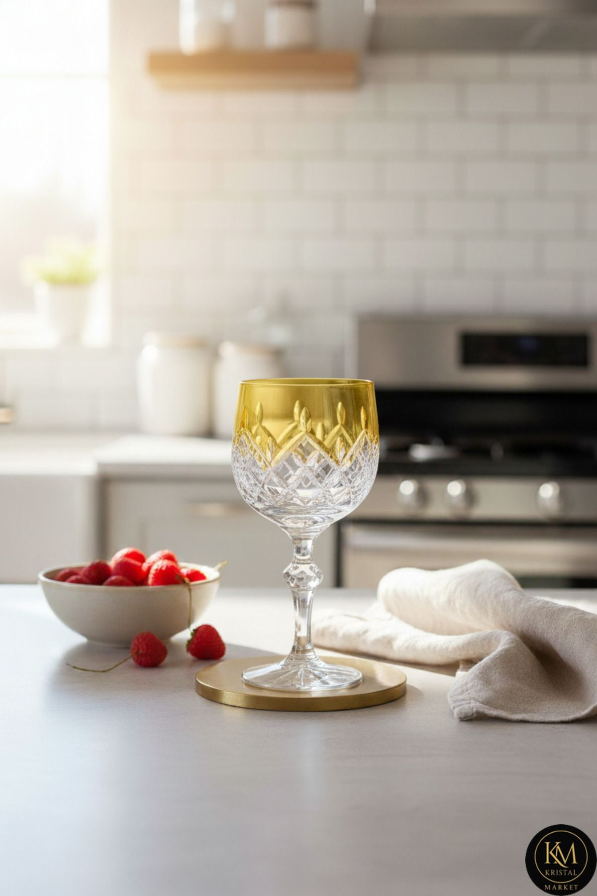 El Yapımı Kristal Damla Renkli Lüks Ayaklı Kadeh Kahve Yanı Su Bardağı Ürün ana görseli