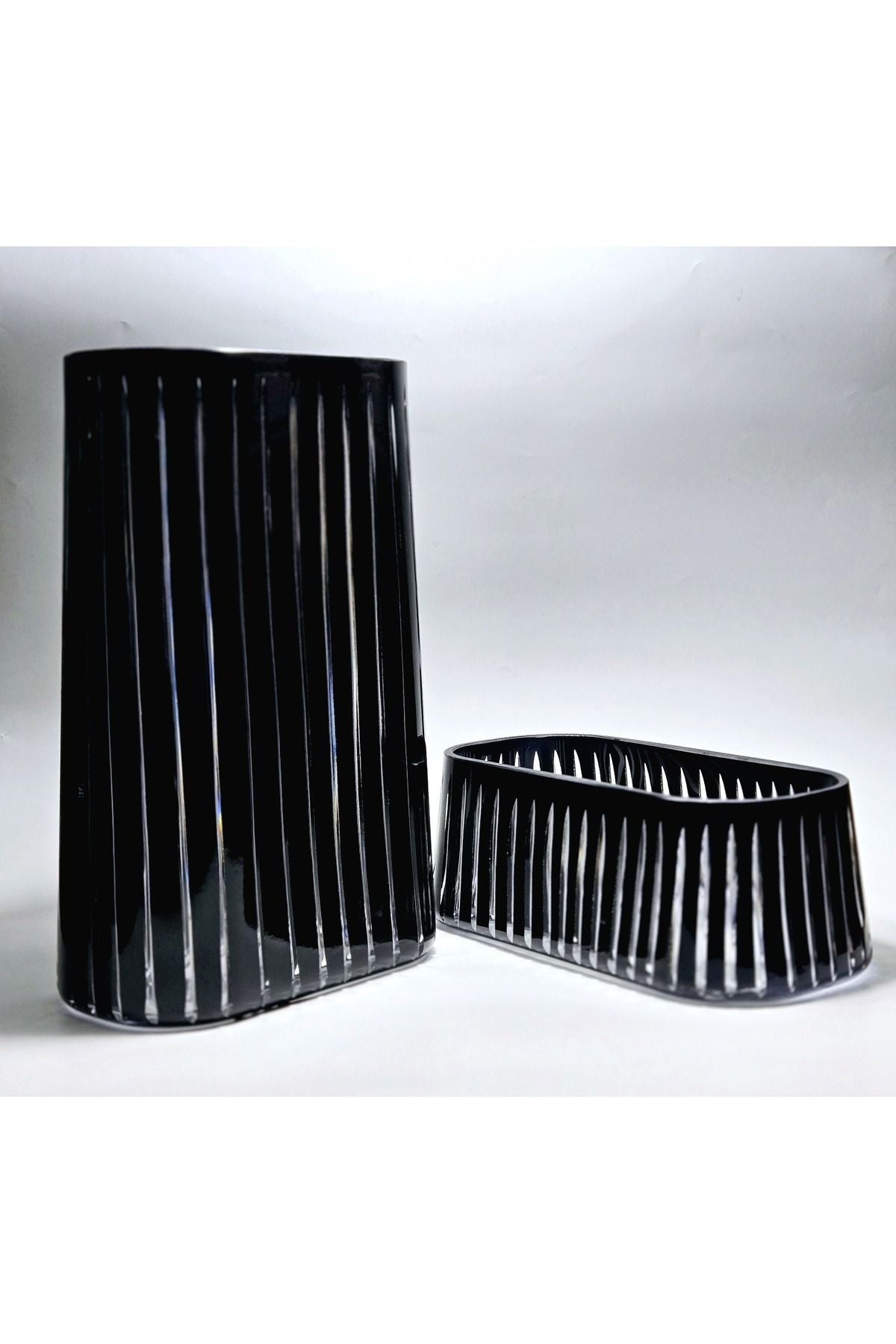 Roma vertical desen kristal kesme lüks füme özel vazo gondol Ürün ikincil görseli