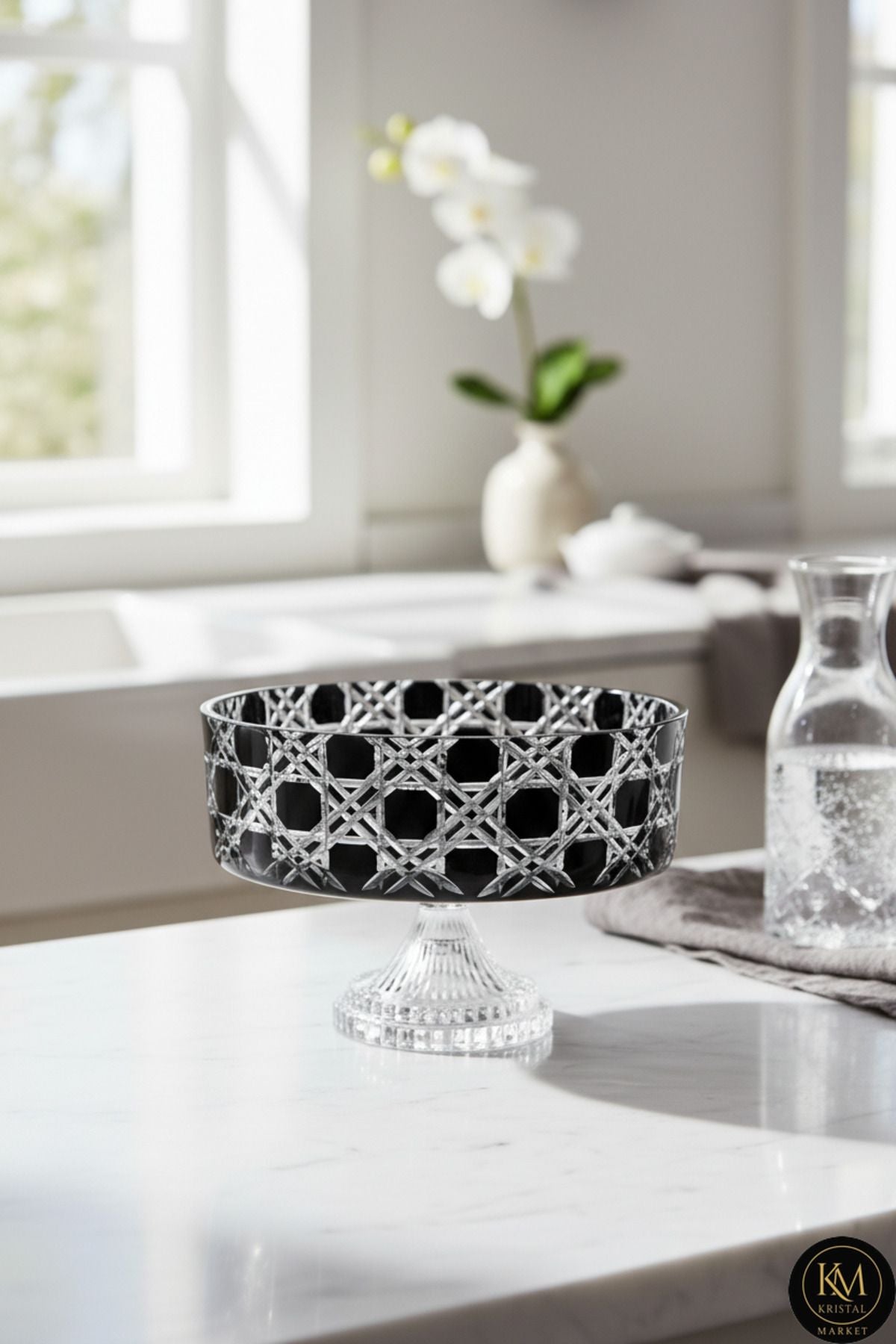 KRİSTAL DEKOR PETEK SİYAH SOFRA SUNUM KASESİ