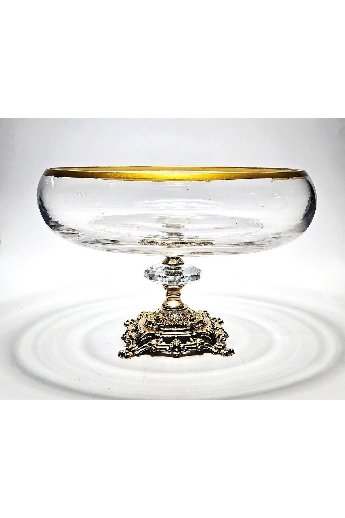 El Yapımı Kristal Gold Detay Şeffaf Dekoratif Ayaklı Sunumluk Kase Ürün ikincil görseli