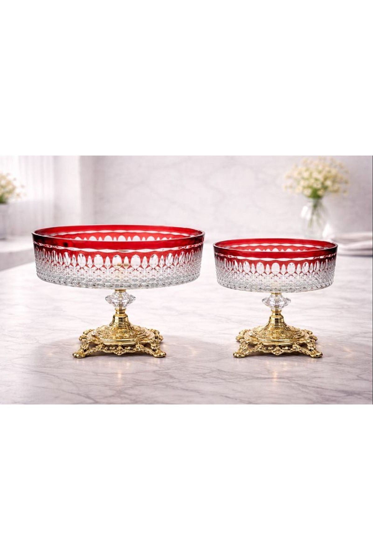 El İşçiliği Kesme kristal Royal Desen Lüks Ayaklı Meyvelik Sunumluk 25-19cm Ürün ana görseli