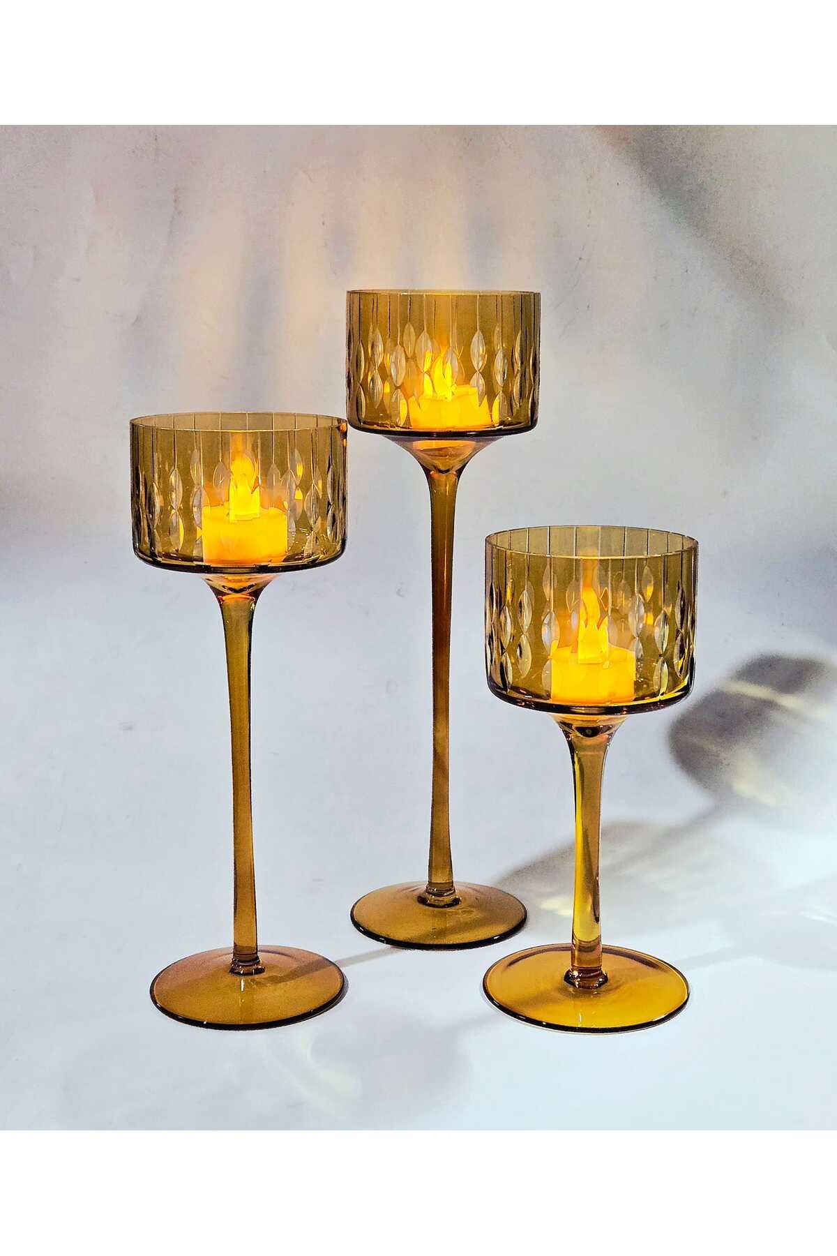 El Yapımı Kristal Damla Desen Dekoratif Mumluk Set 3'lü