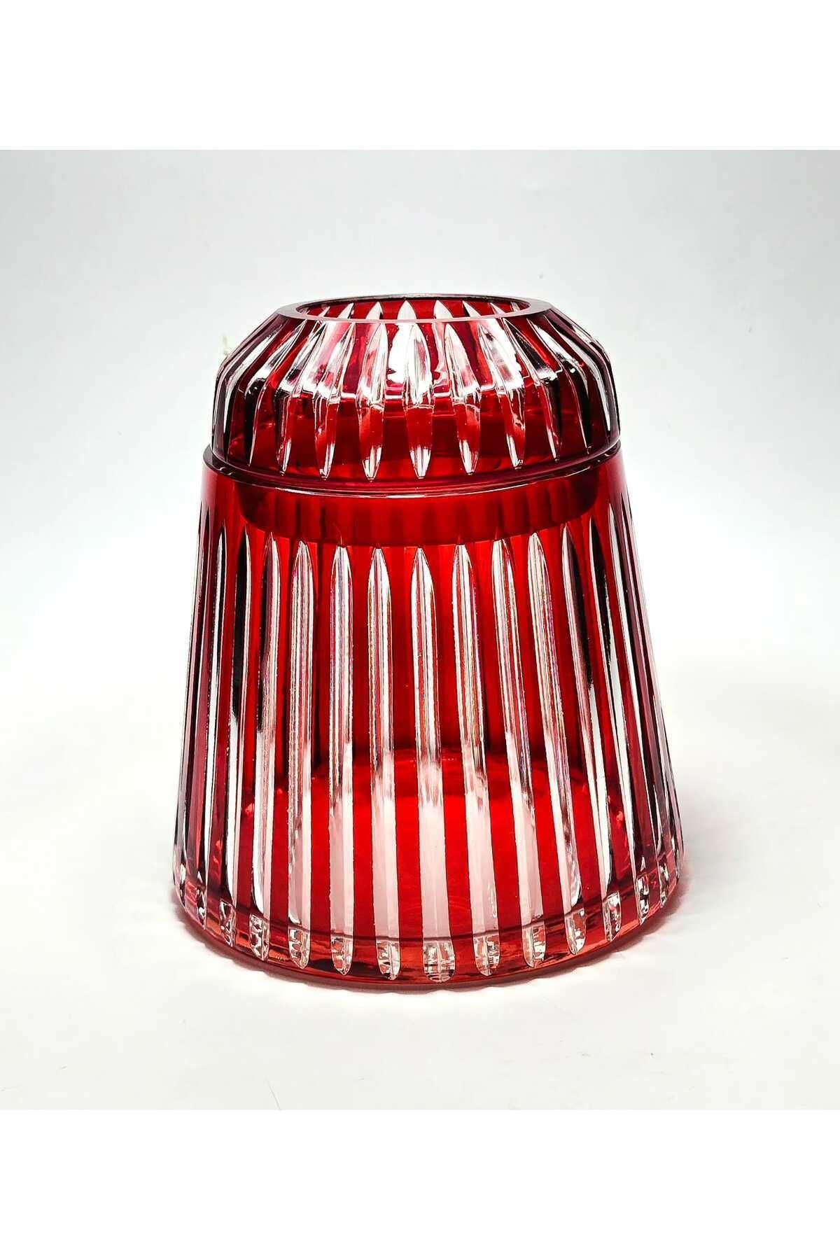 El Yapımı Kesme Kristal Merkür Vertical Desen Dekoratif Sunumluk Kapaklı Peçetelik Mumluk