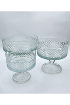 El Yapımı Kristal Karizma Desenli Şeffaf 25-19-16 Cm Dekoratif Sunumluk Ayaklı Kase Set 3'lü