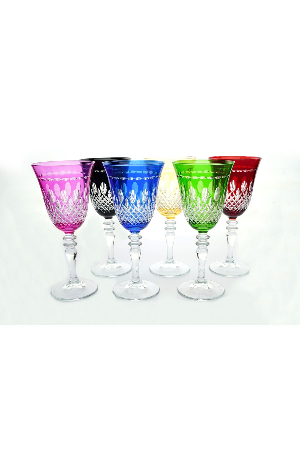 El Yapımı Kristal Damla Renkli Lüks Ayaklı Kadeh Takım 6 Parça Ürün ikincil görseli