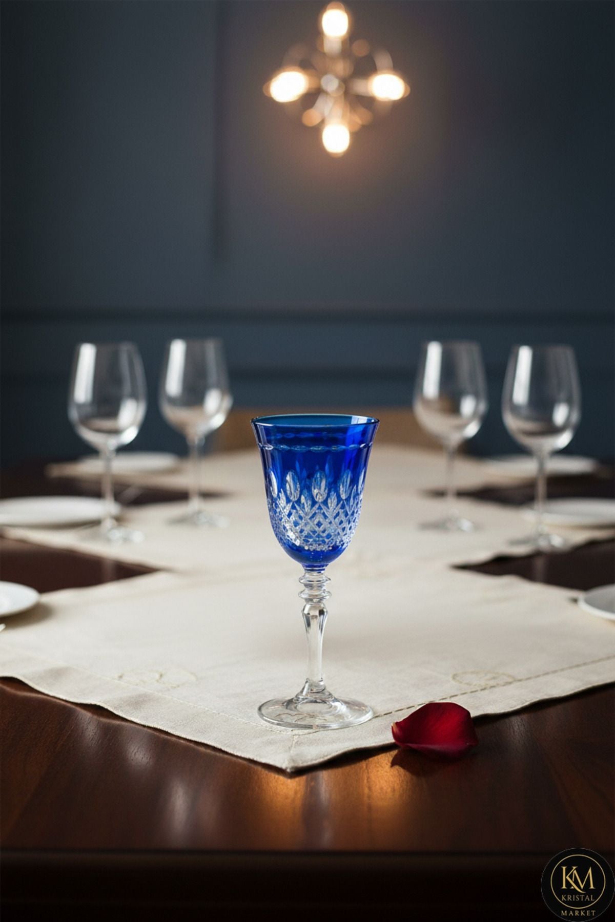 El Yapımı Kristal Damla Renkli Lüks Ayaklı Kadeh Su Bardağı Ürün ana görseli