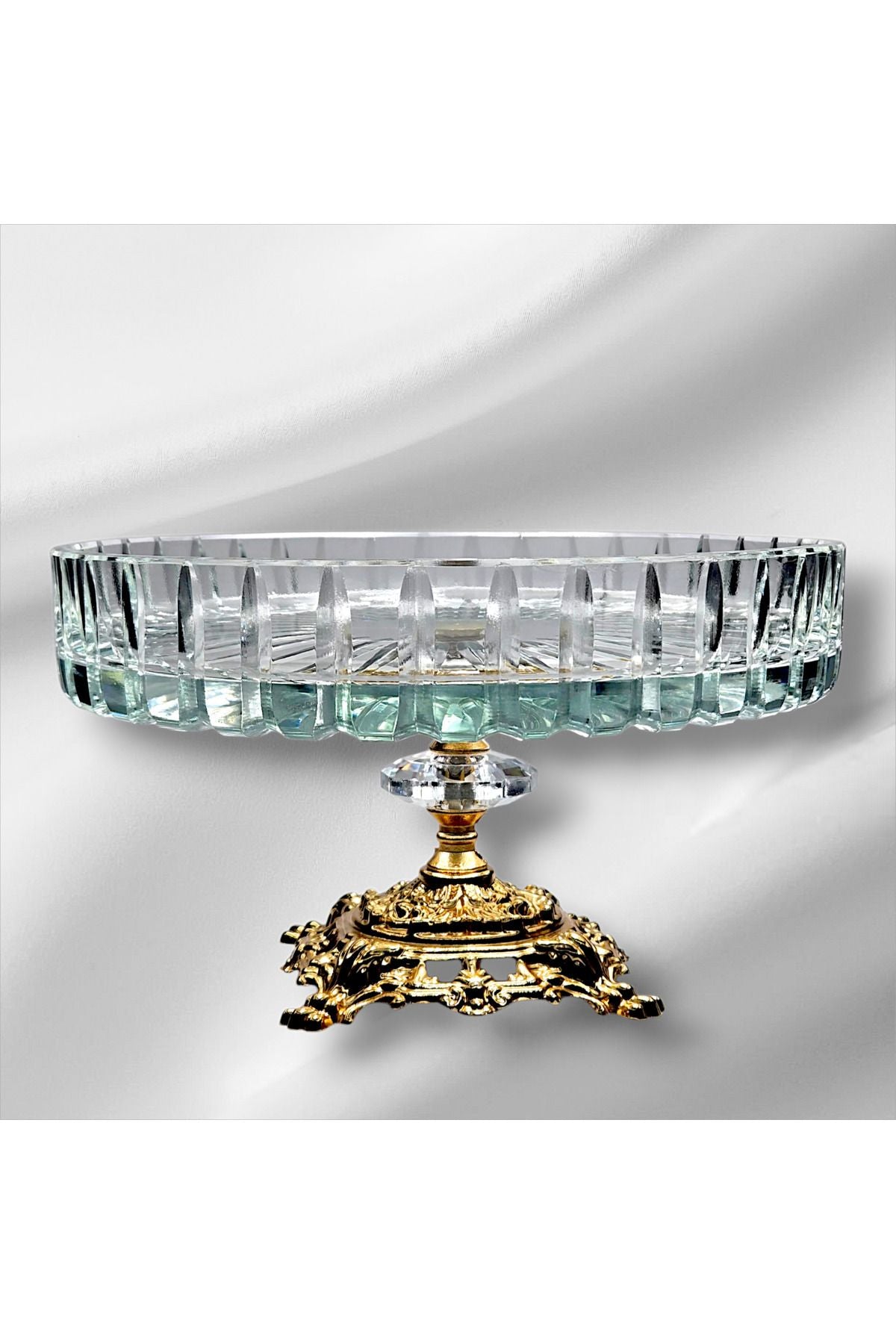 El Yapımı Kesme Kristal Vertical Kesim 25 Cm Dekoratif Sunumluk Kase