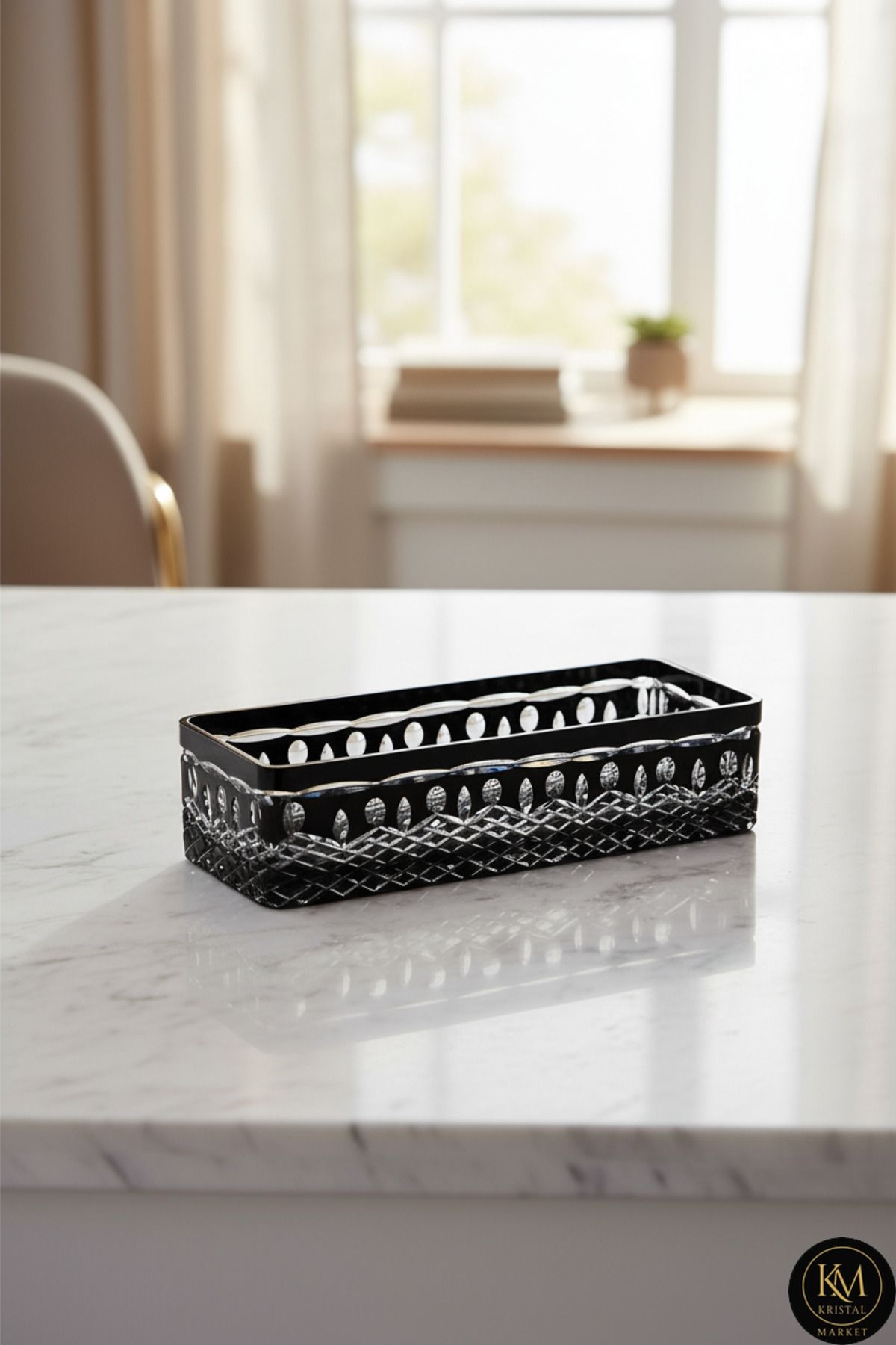 El Yapımı Kristal Royal Desenli Baton Dekoratif Sunumluk Sofra Sunum Kasesi Ürün ana görseli