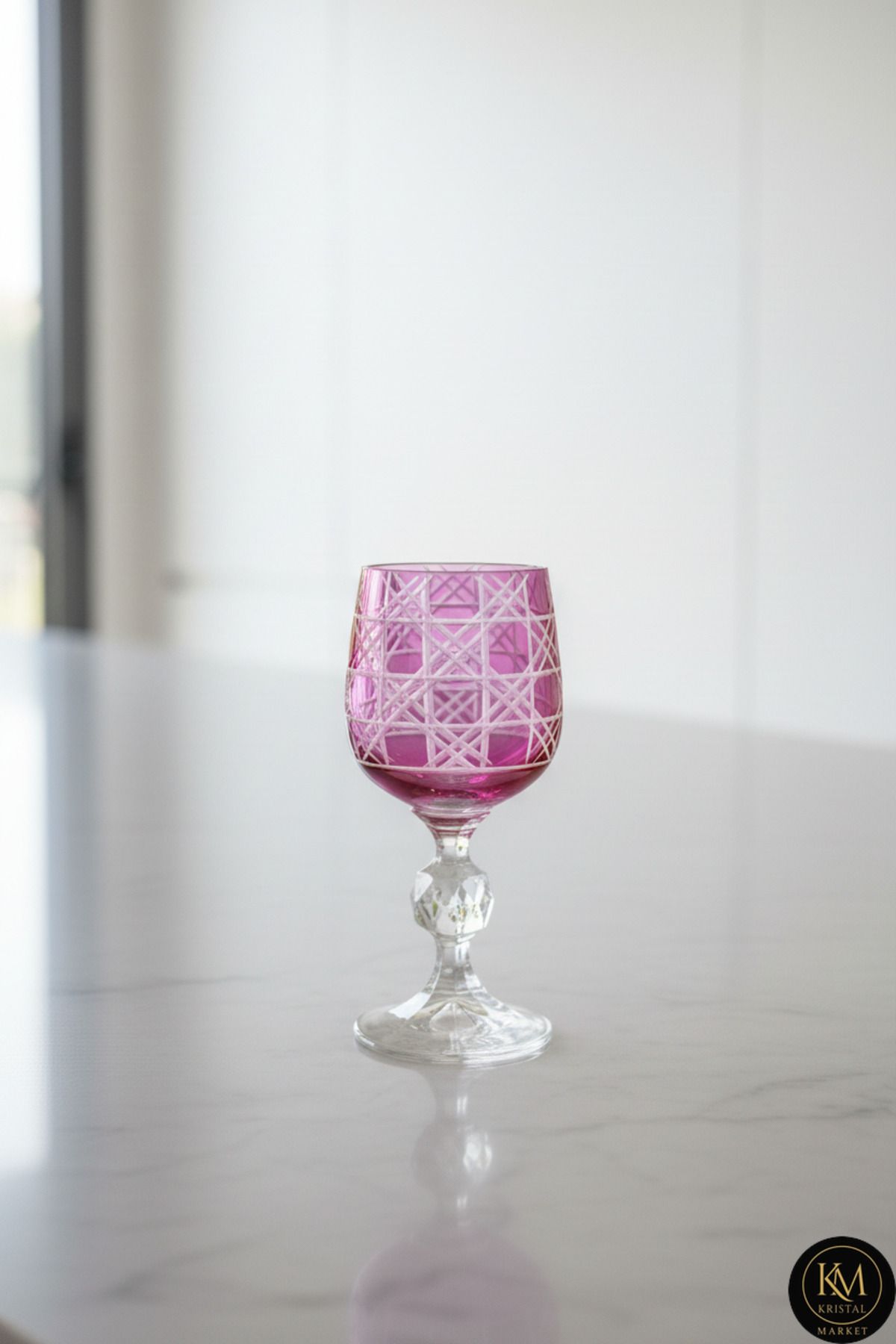 El Yapımı Kristal Bohemia Renkli Lüks Kristal Ayaklı Kadeh Kahve Yanı Su Bardağı Ürün ana görseli