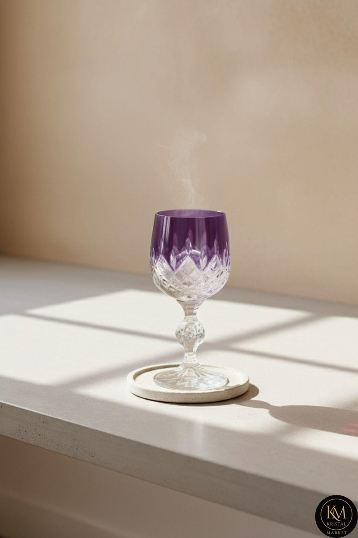 El Yapımı Kristal Damla Renkli Lüks Ayaklı Kadeh Kahve Yanı Su Bardağı Ürün ana görseli