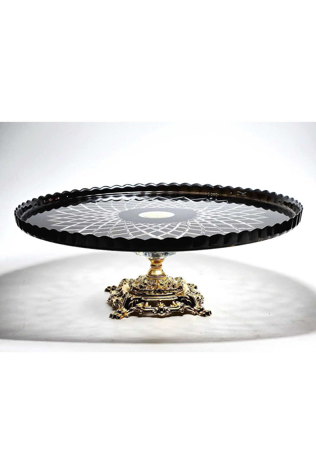 El Yapımı Kristal Siyah Gold Detaylı Vertical Desenli Ayaklı Dekoratif Sunumluk Ayaklı Kase