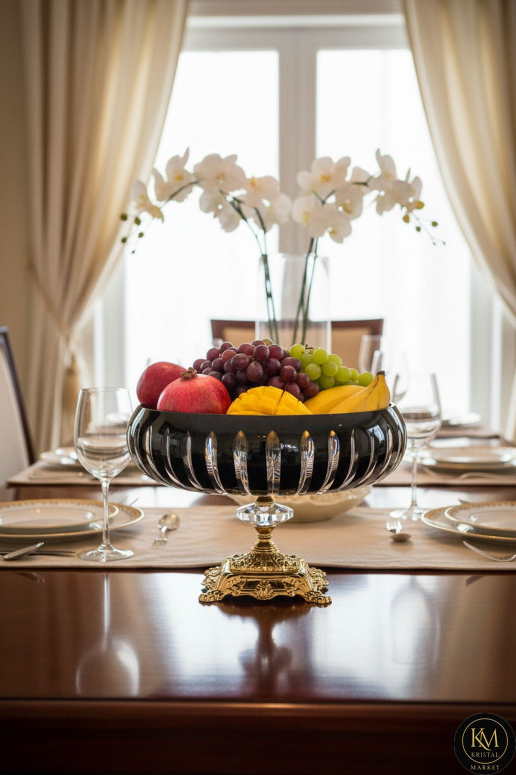 Kristal Kesme Vertical Dekor Siyah Büyük Kase 28