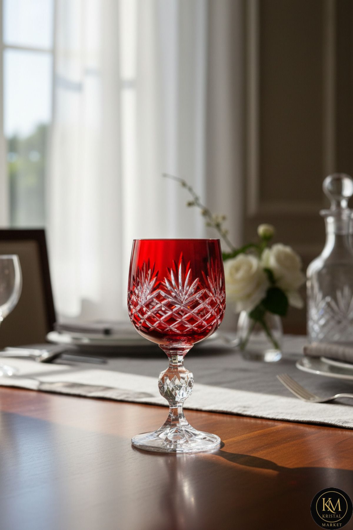 El Yapımı Kristal Püsküllü Renkli Lüks Ayaklı Kadeh Kahve Yanı Su Bardağı Ürün ana görseli