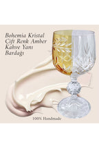 El Yapımı Kristal Bohemia Sarı Çift Renk Dekoratif Sunumluk Ayaklı Kadeh Kahve Yanı Su Bardağı