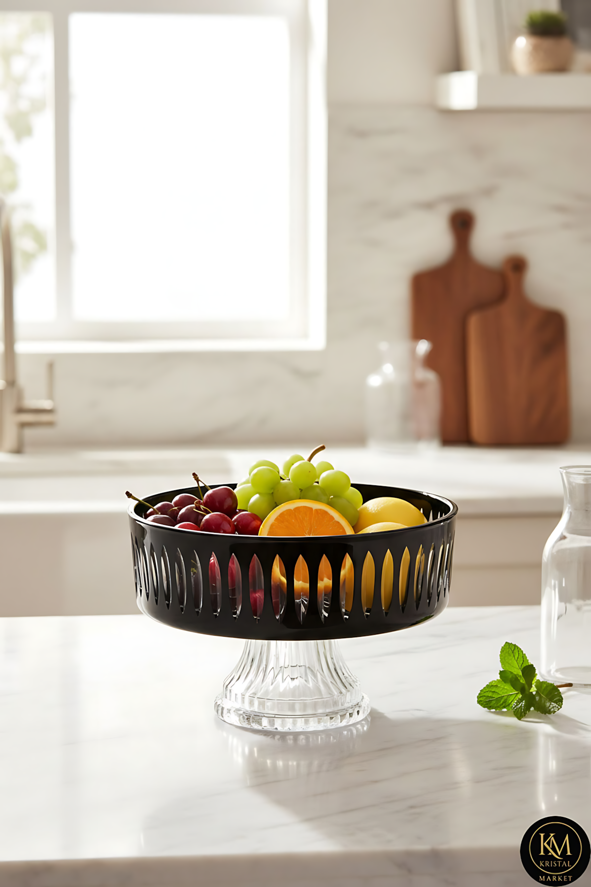 Kristal Kesme Dekor Sofra Kase Sunumluk Meyvelik 25cm