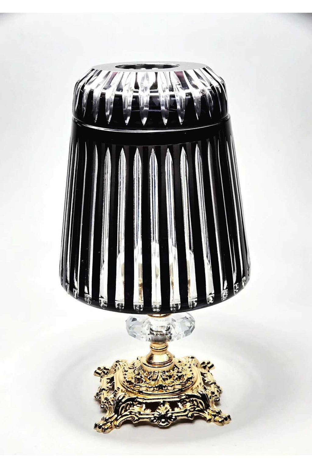 El Yapımı Kesme Kristal Merkür Vertical Desen Dekoratif Sunumluk Kapalı Peçetelik Mumluk Siyah