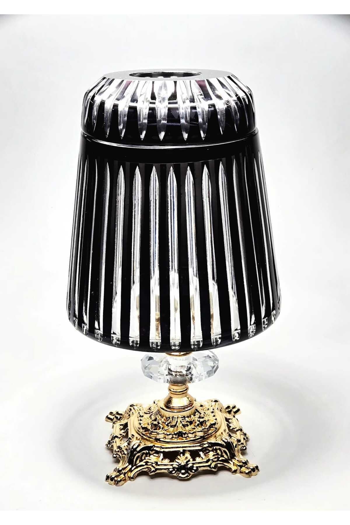 El Yapımı Kesme Kristal Merkür Vertical Desen Dekoratif Sunumluk Kapalı Peçetelik Mumluk Siyah