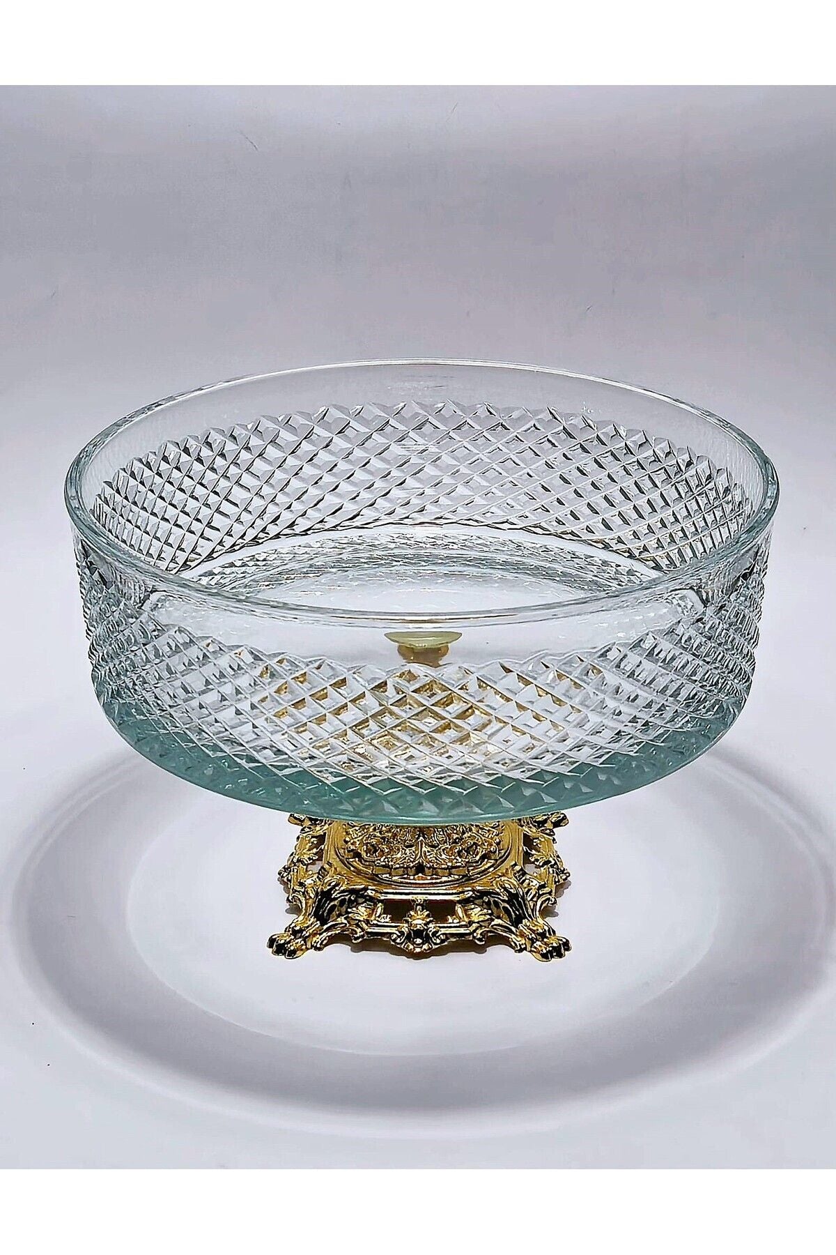25cm Kesme Kristal Karizma Dekor Metal Ayak Cam Kase