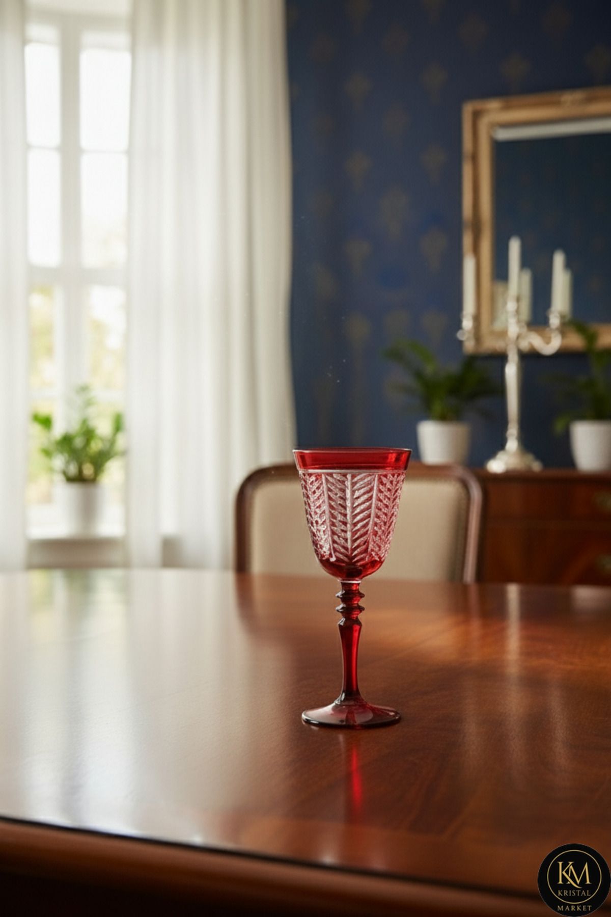 YAPRAK DESENLİ AYAKLI LÜKS BARDAK Ürün ana görseli