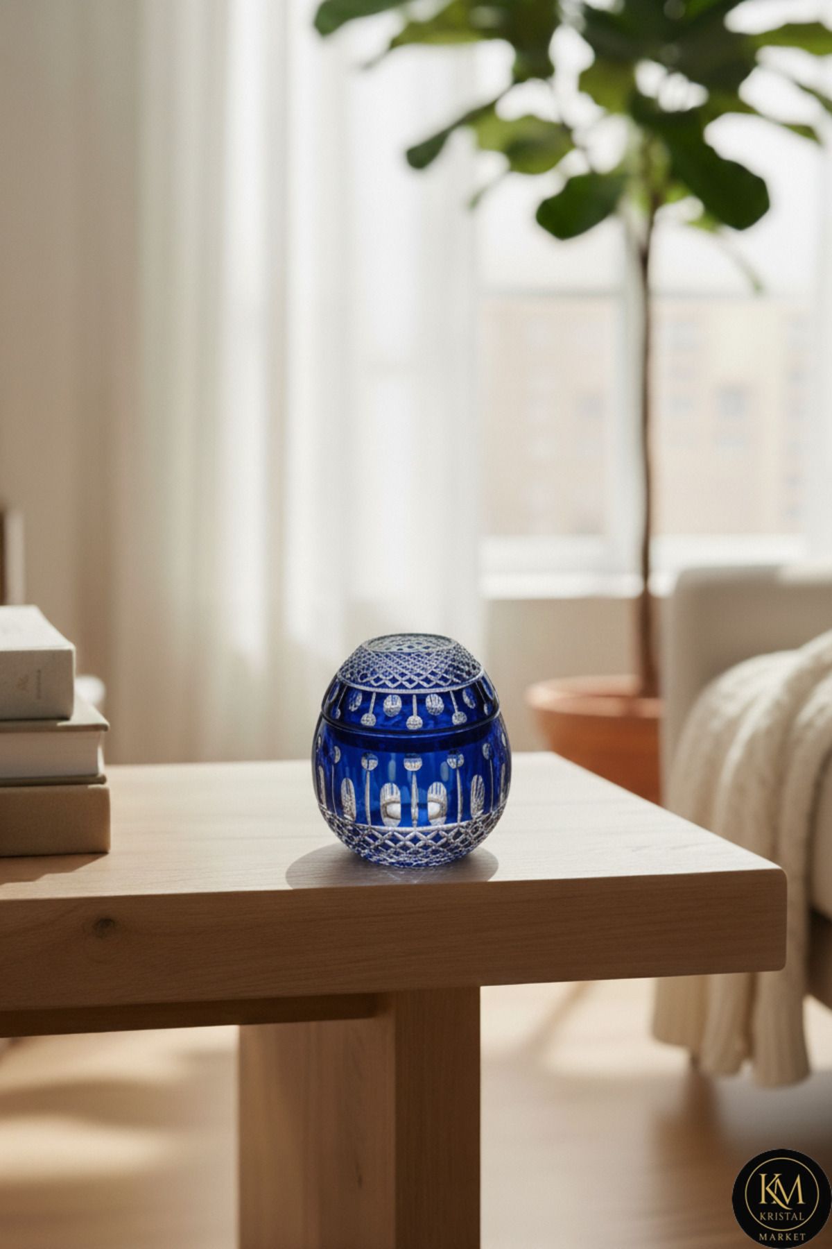 El Yapımı Kristal Kesme Desen Büyük Dekoratif Peçetelik Mumluk Ürün ana görseli