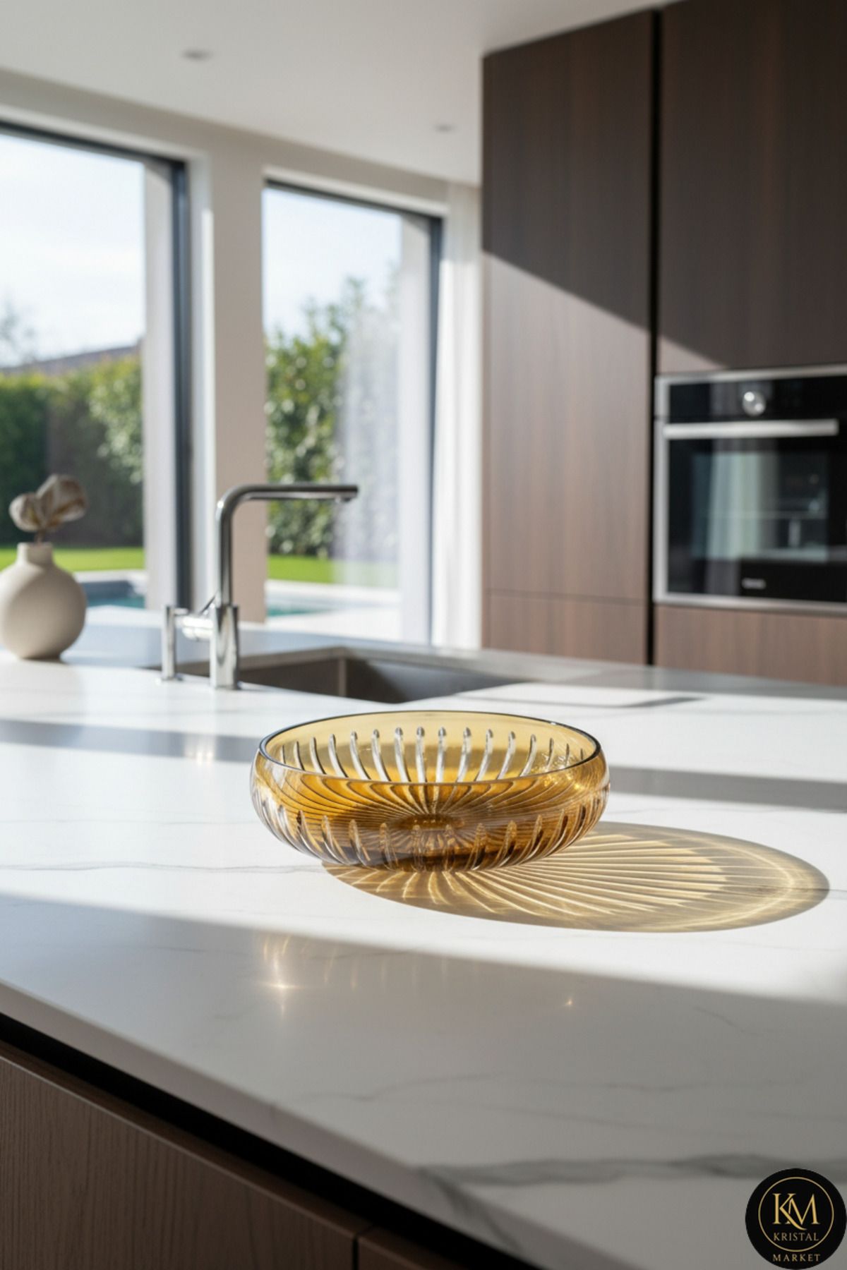 Kesme Kristal Dekor 28 Cm Amber Sofra Sunum Kasesi Ürün ana görseli