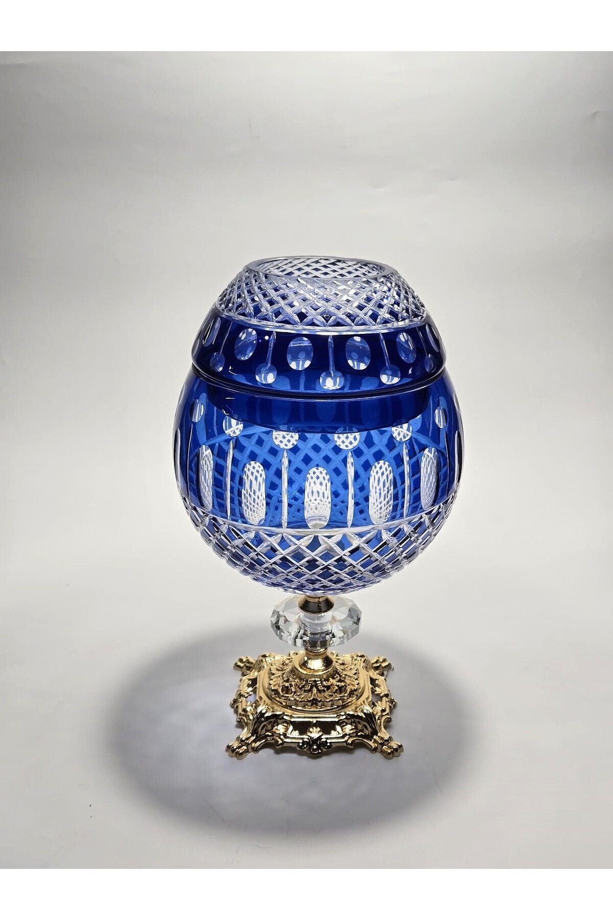 El Yapımı Kristal Kesme Desen Büyük Dekoratif Ayaklı Peçetelik Mumluk Ürün ikincil görseli