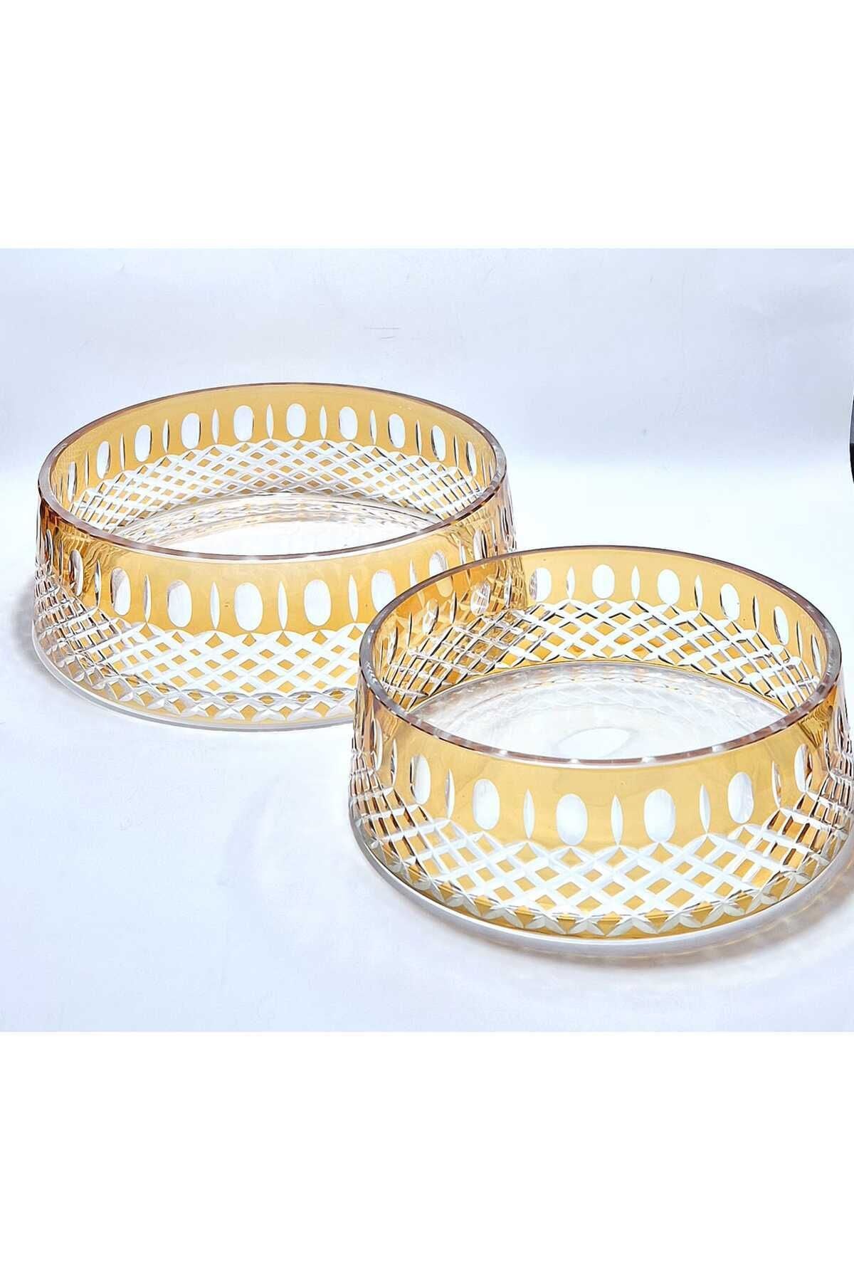 El Yapımı Kristal Arish Desen Dekoratif Sunumluk Kase Seti 2'li Ürün ikincil görseli