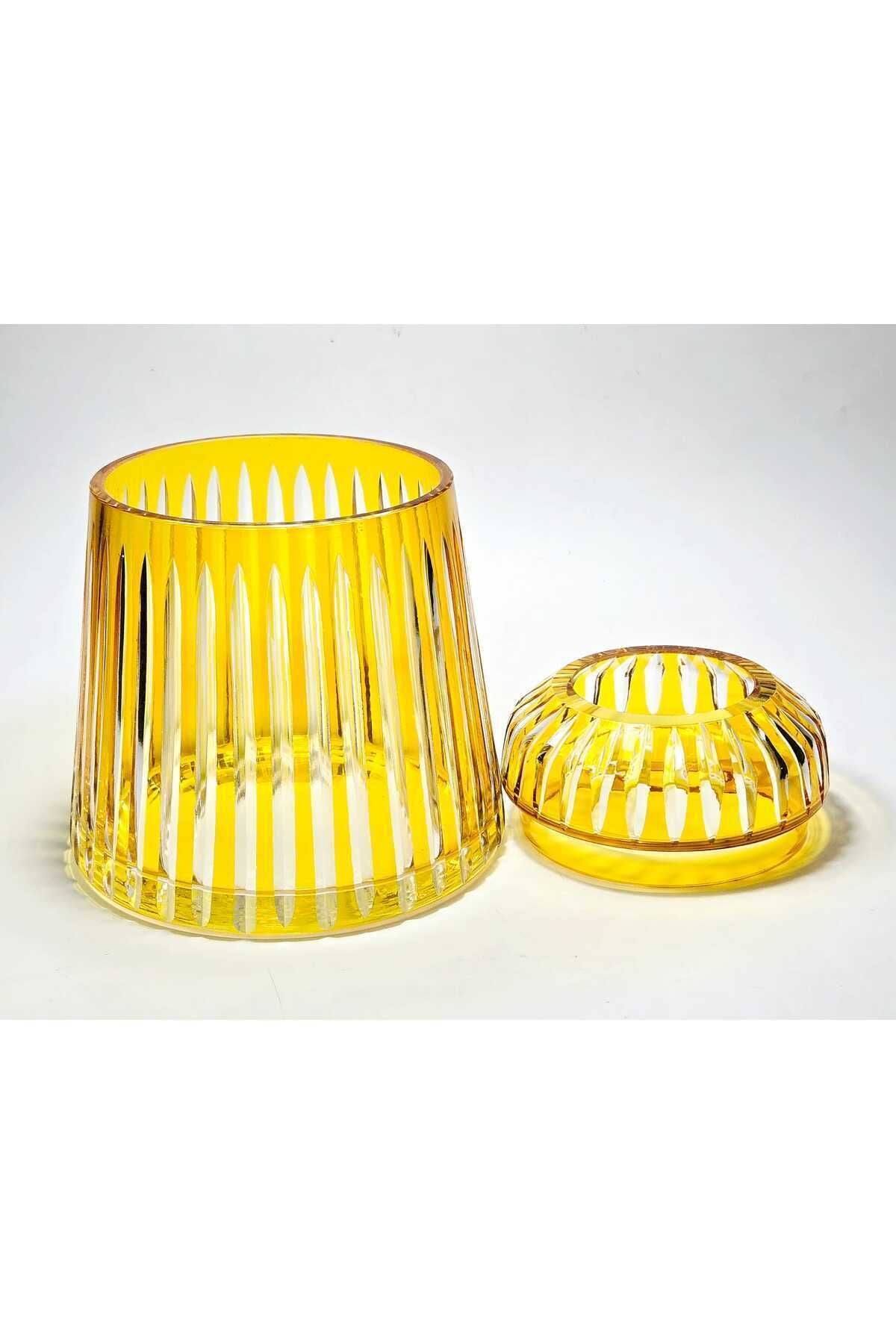 El Yapımı Kesme Kristal Merkür Vertical Desen Dekoratif Sunumluk Kapalı Peçetelik Mumluk Ürün ikincil görseli