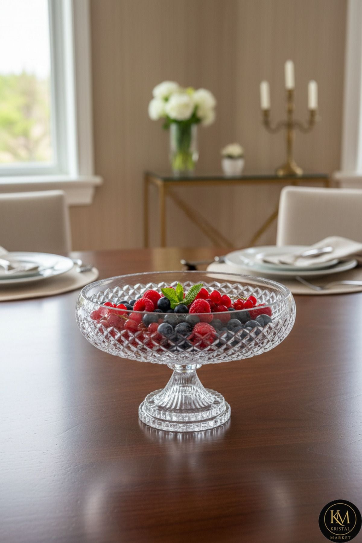 28CM Karizma Ayaklı Meyvelik Sunumluk Lüks Kesme Kristal Ürün ana görseli