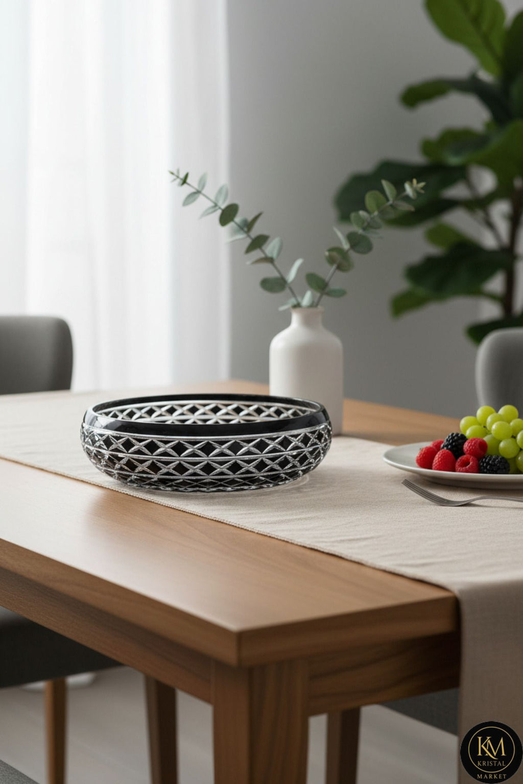 El Yapımı Kristal Bodrum Oval Desen 28 Cm Dekoratif Sunumluk Sofra Sunum Kasesi