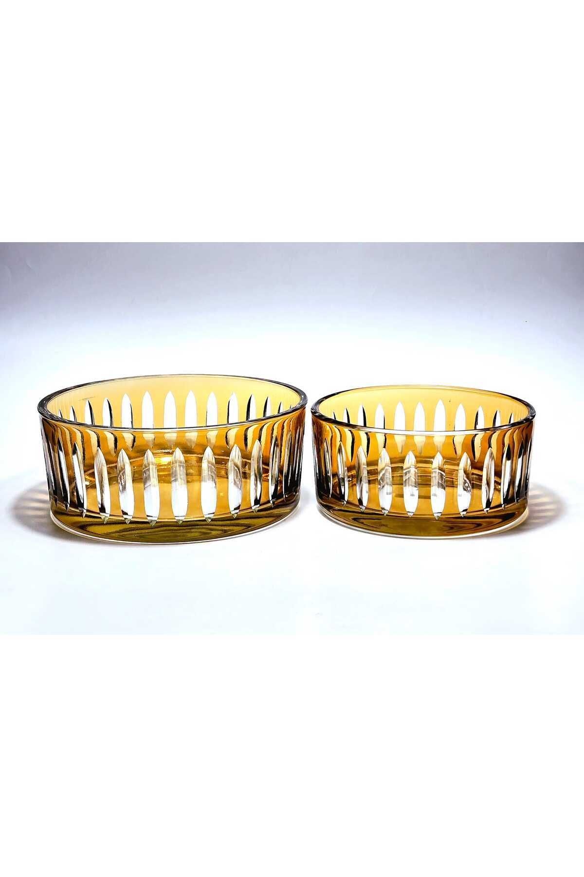 KESME KRİSTAL DEKOR 2'Lİ AMBER SOFRA SUNUM KASESİ