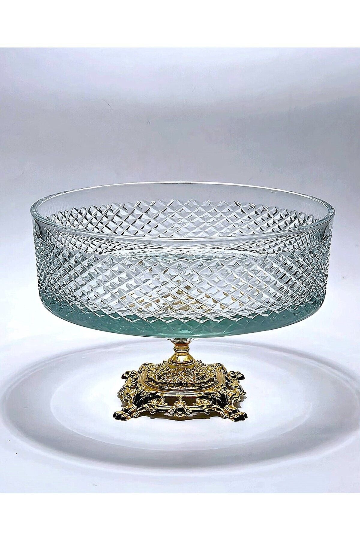 25cm Kesme Kristal Karizma Dekor Metal Ayak Cam Kase