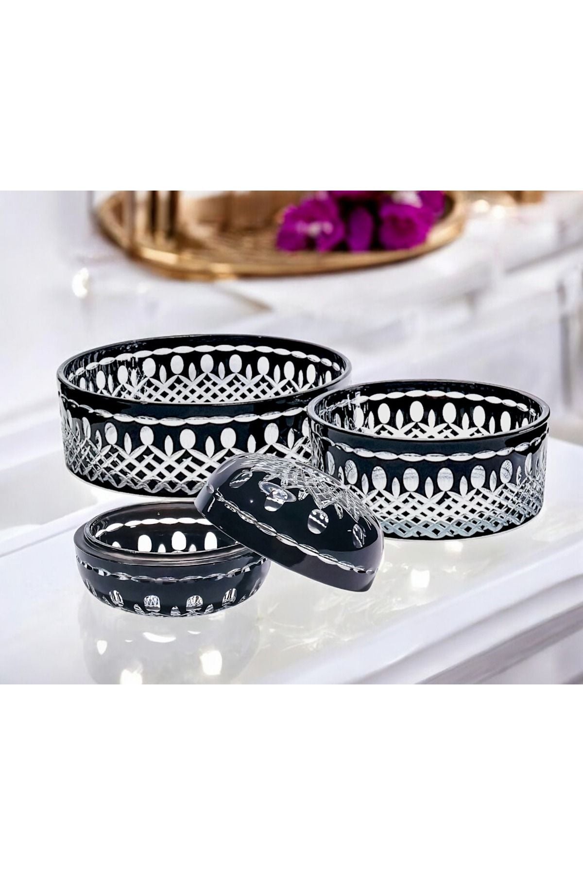 KESME KRİSTAL EL İŞÇİLŞİĞİ SOFRA SUNUM SETİ 3'lÜ Ürün ikincil görseli