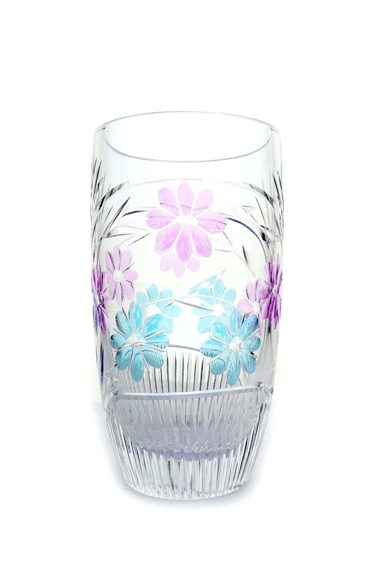 El Yapımı Kristal Papatya Desenli Renk 26 Cm Lüks Dekoratif Sunumluk Ayaklı Vazo