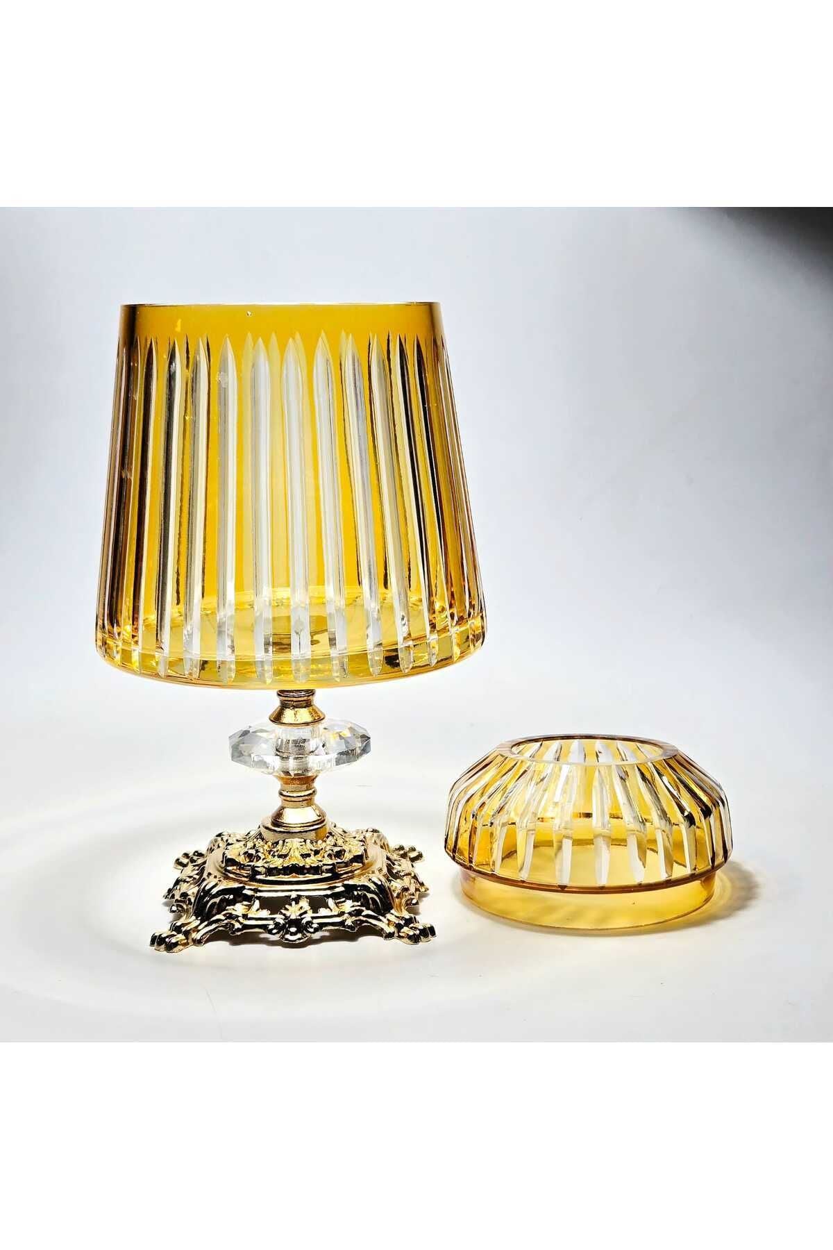 El Yapımı Kesme Kristal Merkür Vertical Desen Dekoratif Sunumluk Kapaklı Peçetelik Mumluk Ürün ikincil görseli