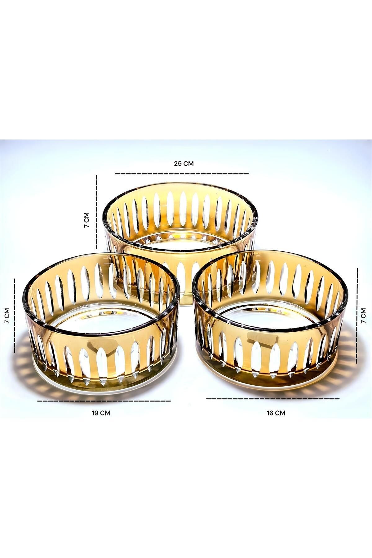 KESME KRİSTAL 3'LÜ AMBER SOFRA SUNUM SETİ